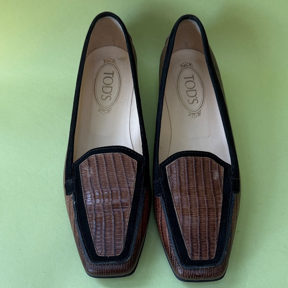 Vintage Brown/Black Tod’s lizard leather Loafers